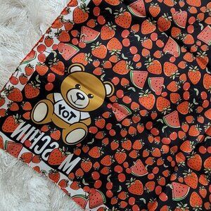Moschino Square Designer Silk Scarf Fruits Bear Red Black